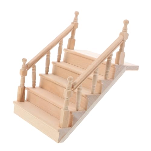 CLISPEED Miniature Wooden Staircase for Dollhouse Furniture Realistic Model with Handrails for Craft Projects and Miniature Scene Decoration von CLISPEED
