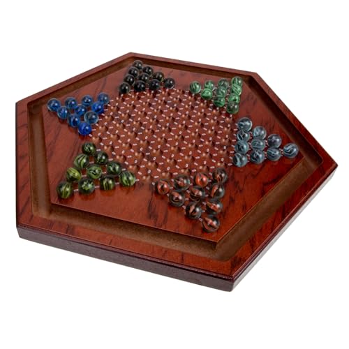 CLISPEED Natürliches Holz Hexagon Chinese Checkers Spielset mit Farbigen Glasmurmeln Pädagogisches Brettspiel für Ab Jahren Fördert Koordination und Familienspaß von CLISPEED