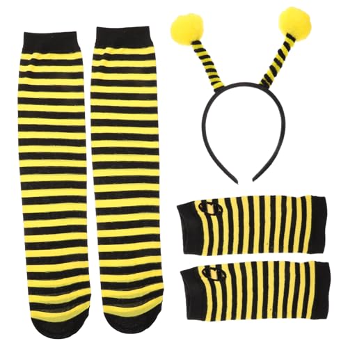 CLISPEED Niedliches Bienenkostüm mit Gestreiftem Stirnband Handschuhen und Strümpfen Bezauberndes Cosplay Tierkopf Accessoire für Karneval Halloween und Bühnenauftritte von CLISPEED