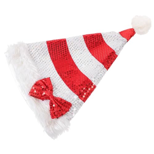 CLISPEED Plüsch Weihnachtsmütze mit Pailletten Weiche Atmungsaktive Nikolausmütze für Erwachsene und Festliche Kostüm Mütze für Weihnachtsfeiern Halloween und Karneval Rot Silberfarben von CLISPEED