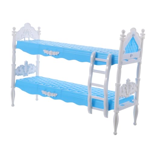 CLISPEED Puppenbett Doppelstockbett Miniatur Puppenmöbel für Mädchen Blaues Prinzessinnen Etagenbett Kompatibel mit Puppenhaus Schlafzimmer Zubehör von CLISPEED