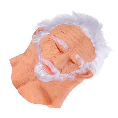 CLISPEED Realistische Halloween Alte Männer Maske mit Weißem Haar und Vollkopfmaske für Erwachsene Falten Gesichtsbedeckung Cosplay Kostüm für Maskenball und Party von CLISPEED
