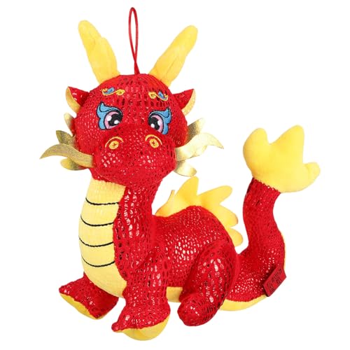 CLISPEED Rotes Drachen Plüschtier Weiches Chinesisches Neujahrs Maskottchen Festliche Tischdekoration Leichter Stofftier Drache für Wohn und Geschäftsräume Glücksbringer Chinesischer von CLISPEED