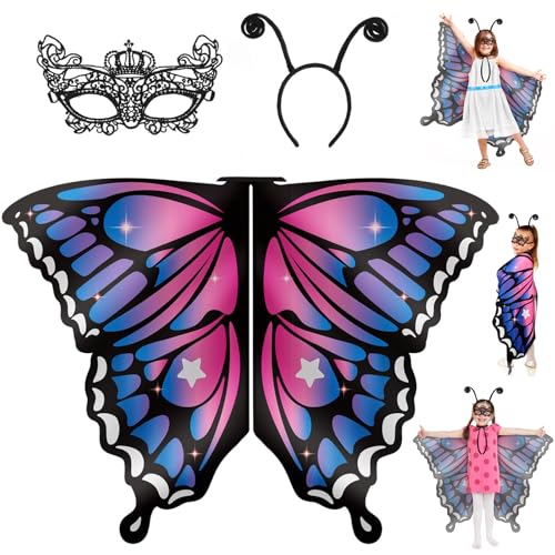 Schmetterling Kostüm Kinder, Karneval Schmetterlingsflügel Mädchen, Feenflügel Umhang mit Spitze Maske Fühler Haarreif für Jungen Verkleiden Prinzessin Party Princess Gastgesch Schmetterling Kostüm Kinder, Karneval Schmetterlingsflügel Mädchen, Feenflügel Umhang mit Spitze Maske Fühler Haarreif für Jungen Verkleiden Prinzessin Party Princess Gastgesch von CLISPEED