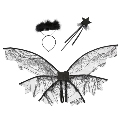 CLISPEED Schmetterlingsflügel mit Zauberstab Kostüm für Damen Mädchen Halloween Party Fasching Engel Flügel Cosplay CLISPEED Schmetterlingsflügel mit Zauberstab Kostüm für Damen Mädchen Halloween Party Fasching Engel Flügel Cosplay von CLISPEED