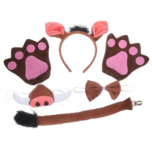 CLISPEED Schwein Kostüm mit Weichem Ohr Stirnband Elastischer Schleife Falscher Nase und Handschuhen Bequemes Party Zubehör für Fasching Halloween Geburtstagsfeiern und Rollenspiele von CLISPEED