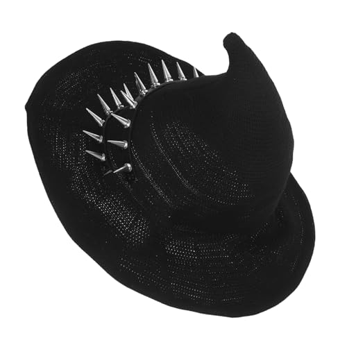 CLISPEED Steampunk Hexenhut Damen Strickmütze mit Nieten Halloween Kostümaccessoire Gothic Spitzhut Handgestrickt für Party und Cosplay von CLISPEED