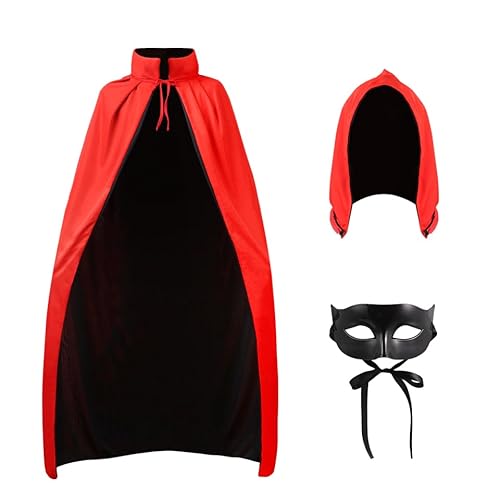 Roter and Schwarzer Umhang mit Kapuze - Vampir Umhang mit Halbgesichtsmaske | Roter Umhang Doppelseitiger Vampir Kostüm für Herren Damen Rollpiele, Karneval, Party (150cm) Roter and Schwarzer Umhang mit Kapuze - Vampir Umhang mit Halbgesichtsmaske | Roter Umhang Doppelseitiger Vampir Kostüm für Herren Damen Rollpiele, Karneval, Party (150cm) von CLISPEED