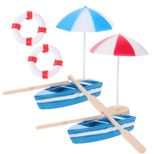 CLISPEED Teiliges Mini Stranddeko mit Schirm Holzpaddel Mini Holzboot und Schwimmring Realistische Mikro-Sommer-Szene für Puppenhäuser und Kleine Strandlandschaften von CLISPEED