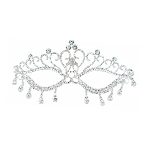 CLISPEED Wasserdichte Silberne Damen Party Maske mit Strahlenden Strasssteinen Leichtes Langlebiges Material Handgefertigt für Halloween und Maskenball Einzigartiges Design Glamourös und von CLISPEED