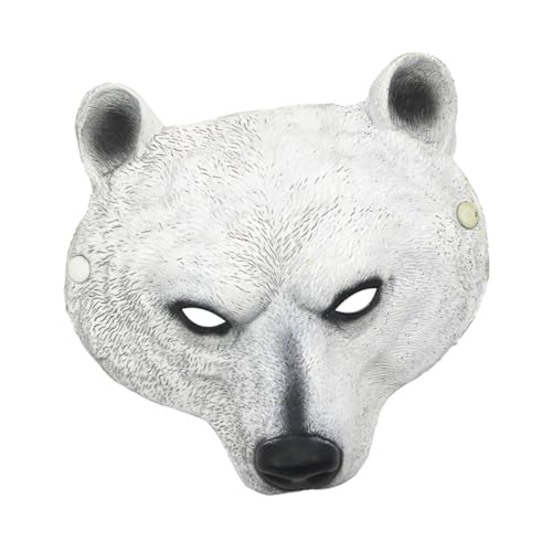 CLISPEED Weiche Atmungsaktive Polar Bären Maske Leichter PU Tierkostüm Zubehör Komfortabel für Halloween Cosplay Karneval Party Realistische Weiße Eisbär Maske für Erwachsene von CLISPEED