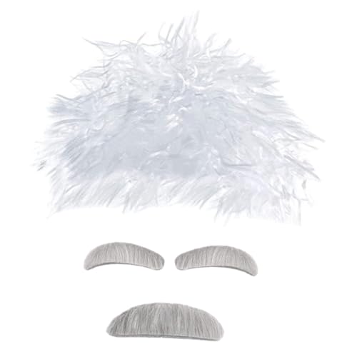 CLISPEED Wissenschaftler Cosplay Weißer Perücke Schnurrbart Augenbrauen Kostüm Requisite für Halloween Karneval Festival Unisex von CLISPEED
