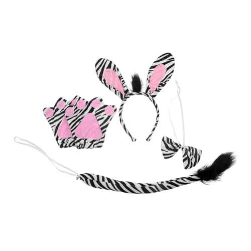 CLISPEED Zebra Kostüm Set Teiliges Halloween Cosplay Zubehör mit Weichem Hautfreundlichem Zebra Ohren Haarreif und Handschuhen Leichtes Tier Accessoire für Mädchen Party und Karneval von CLISPEED
