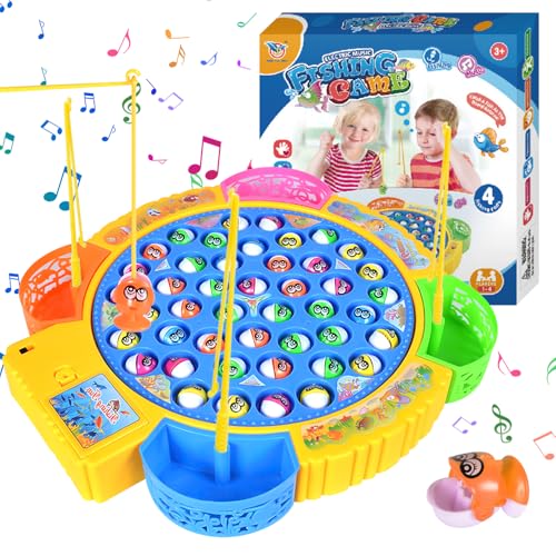 CLIUNT Angelspiel Fische, Angeln Spiel Spielzeug ab 2 3 4 Jahre, Angelspiel für Kinder mit 4 Kinderangel und 45 Fische, Musik Kinder Angelspiel Elektrospielzeug ab 2 3 4 5 6 Jahre Junge Mädchen von CLIUNT