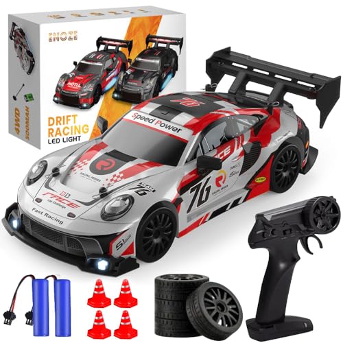 CLIUNT Drift Auto Ferngesteuert, 2.4GHz RC Drift Car,4WD 30KM/H 1:24 Mini RC Car mit Led-Leuchten, Reifen und Straßensperren, High Speed Racing Sport Toy Cars für Erwachsene und Kinder(Schwarz) von CLIUNT