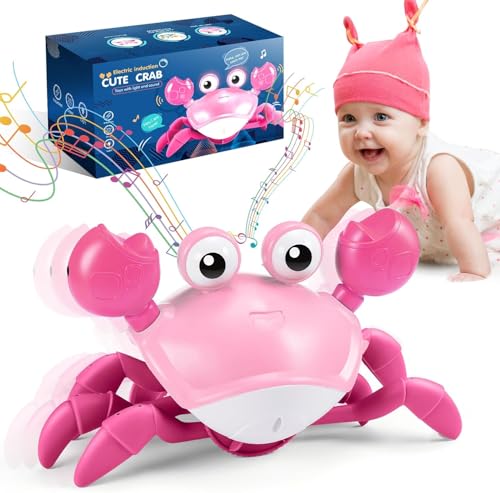 CLIUNT Krabbe Baby Spielzeug, Elektronische Krabbel Krabbe ab 6 7 8 9 10 Monate, Krabbelspielzeug Baby,Interaktive Musikkrabbes, Kinder Tummy Time Toys, Spielzeugs Junge Mädchen(Rosa) von CLIUNT