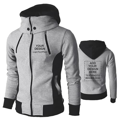 CLMETHE Benutzerdefinierte personalisierte Team Hoodie Herren Workwear Sweatshirt DIY Design Ihre eigenen Jacken benutzerdefinierte Text Logo Foto Pullover Hoody Mantel,Grey-XL von CLMETHE