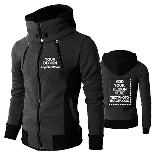 CLMETHE Benutzerdefinierter DIY-Hoodie für Männer Gestalten Sie Ihre eigene Jacke Fügen Sie Logo Text Foto hinzu Personalisiertes Sweatshirt Reißverschluss Frühlings Herbstmantel,Black-L von CLMETHE