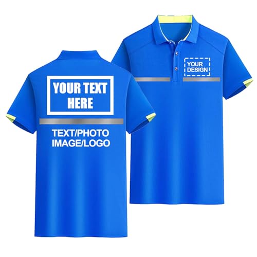 CLMETHE Hi-Vis Poloshirt mit individuellem Logo gut sichtbar reflektierend kurzärmelig Arbeitskleidung atmungsaktiv leichtes Oberteil fügen Sie Ihren eigenen Text und ein Foto hinzu, Blue-XL CLMETHE Hi-Vis Poloshirt mit individuellem Logo gut sichtbar reflektierend kurzärmelig Arbeitskleidung atmungsaktiv leichtes Oberteil fügen Sie Ihren eigenen Text und ein Foto hinzu, Blue-XL von CLMETHE