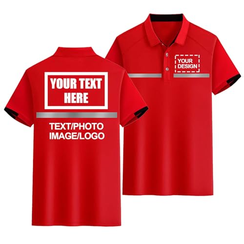 CLMETHE Hi-Vis Poloshirt mit individuellem Logo gut sichtbar reflektierend kurzärmelig Arbeitskleidung atmungsaktiv leichtes Oberteil fügen Sie Ihren eigenen Text und ein Foto hinzu, Red-4XL CLMETHE Hi-Vis Poloshirt mit individuellem Logo gut sichtbar reflektierend kurzärmelig Arbeitskleidung atmungsaktiv leichtes Oberteil fügen Sie Ihren eigenen Text und ein Foto hinzu, Red-4XL von CLMETHE