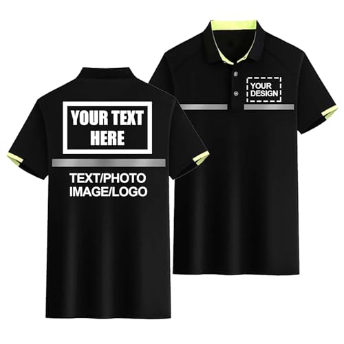 CLMETHE Hi Vis Viz Poloshirt personalisiertes Logo Text Foto Polo-T-Shirt Arbeitskleidung gut sichtbar reflektierendes Sicherheits-Arbeitsoberteil individuell anpassbar kurzärmelig, Black-XL CLMETHE Hi Vis Viz Poloshirt personalisiertes Logo Text Foto Polo-T-Shirt Arbeitskleidung gut sichtbar reflektierendes Sicherheits-Arbeitsoberteil individuell anpassbar kurzärmelig, Black-XL von CLMETHE