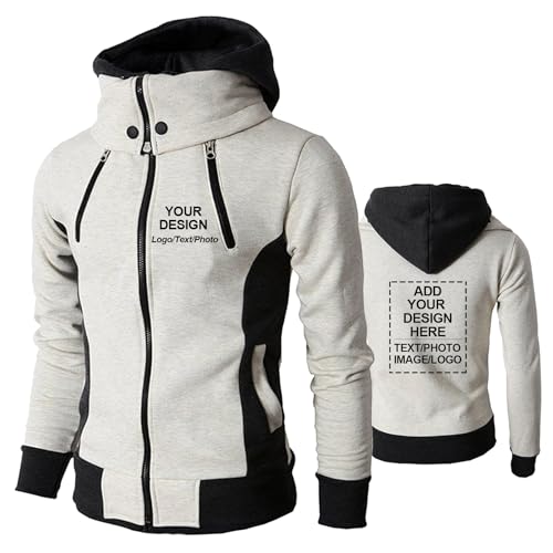 CLMETHE Personalisierte Full Zip Up Herren Hoodies Sweatshirts DIY Custom Logo Bilder Text Arbeitskleidung Kapuzenpullover Hoody Outdoor Sport Mäntel Jacken,Beige-XXL von CLMETHE
