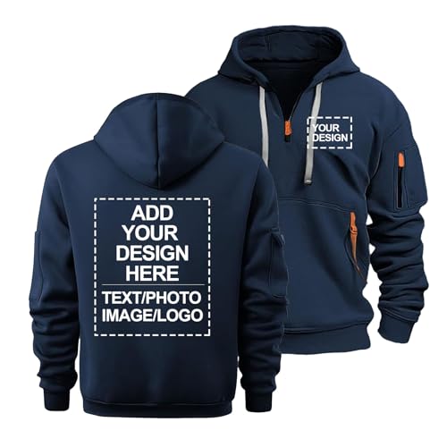 CLMETHE Personalisierte Herren Hoodies Kapuzenpullover Männer Benutzerdefinierter Text Foto Tops Freizeitpullover Maßgeschneiderte Mäntel Sport Hoody Viertelreißverschluss Sweatshirts,B-XXL von CLMETHE