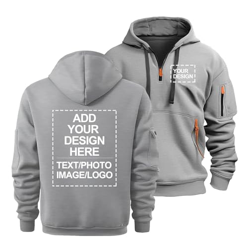 CLMETHE Personalisierte Herren Hoodies Kapuzenpullover Männer Benutzerdefinierter Text Foto Tops Freizeitpullover Maßgeschneiderte Mäntel Sport Hoody Viertelreißverschluss Sweatshirts,D-XXL von CLMETHE
