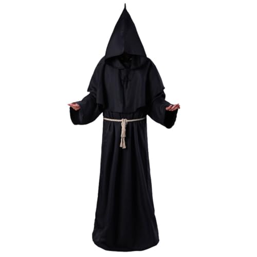 CLSSLVVBN Komplettset Mönch Priester Kleidung für Halloween Cosplay Größe verfügbar Polyester Mittelalter Cosplay Kostüm, Schwarz, L von CLSSLVVBN