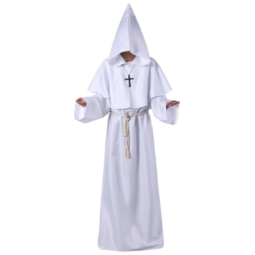 CLSSLVVBN Komplettset Mönch Priester Kleidung für Halloween Cosplay Größe verfügbar Polyester Mittelalter Cosplay Kostüm, Weiß, M von CLSSLVVBN