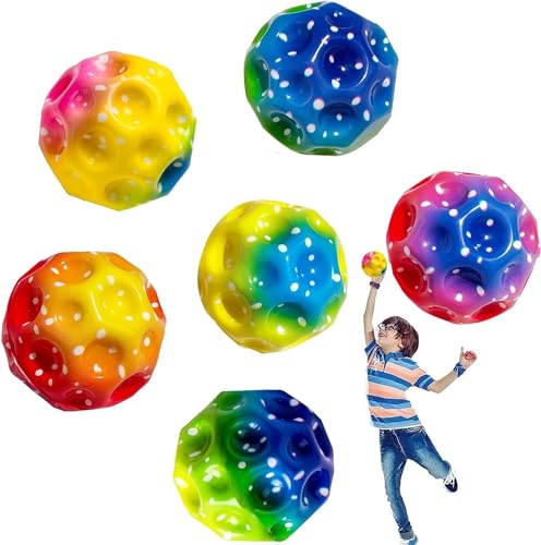 CLUHERTVY Astro Jump Ball,Astro Jump Ball Moon Ball Hohe Springender Gummiball Sprünge Gummiball Space Ball EIN Knallendes Geräusch Machen Mini Bouncing Ball Toy for Kids Party Gift (Rainbow 6PC) von CLUHERTVY