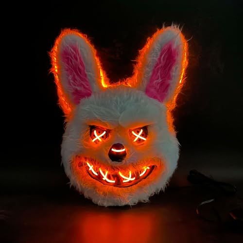CMANLNYK Gruselige Halloween-Maske Blutige Hasen-Maske - Verrückter Hasen-Halloween-LED-Maske für Festival, Party, Karneval für Erwachsene Kinder von CMANLNYK