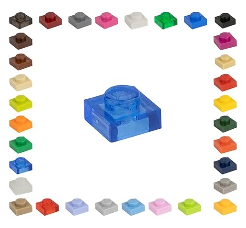 CMC imports 100 Mosaik Fliesen Bausteine 1x1 Noppen Kompatibel 34 vers. Farben Tiles Klemmbausteine (192 - Blau Transparent) von CMC imports