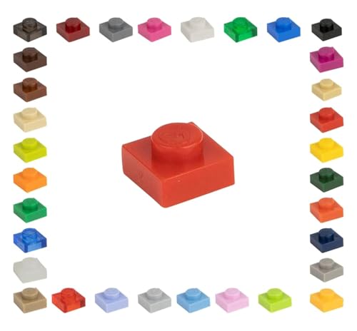 CMC imports 100 Mosaik Fliesen Bausteine 1x1 Noppen Kompatibel 34 vers. Farben Tiles Klemmbausteine (620 - Rot) von CMC imports