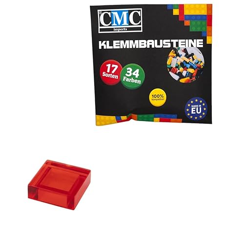 CMC imports 100 x Klemmbausteine Fliesen Tiles Bausteine 1x1 Noppen Kompatibel 34 Farben freie Farbenwahl (224 - Rot - Transparent) von CMC imports