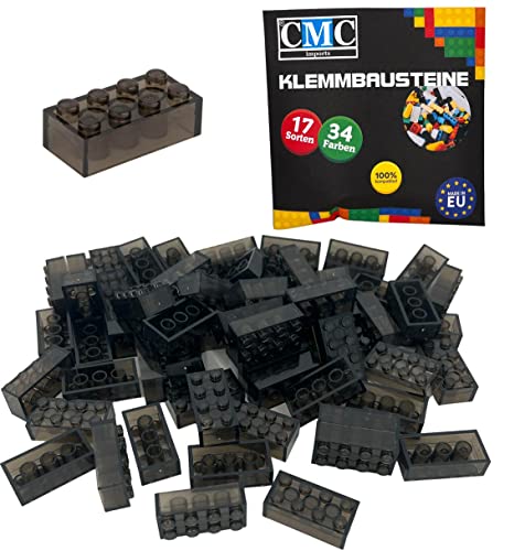 CMC imports 150 Klemmbausteine Bausteine 2x4 Noppen Kompatibel 8 Noppen freie Auswahl 34 Farben (024 - Schwarz Transparent) von CMC imports