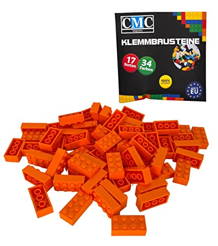 CMC imports 50 Klemmbausteine Bausteine 2x4 Noppen Kompatibel Bricks 8 Noppen freie Auswahl 34 Farben (150 - Hell Orange) von CMC imports