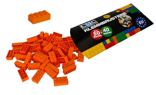 CMC imports 50 Klemmbausteine Bausteine 2x4 Noppen Kompatibel Bricks 8 Noppen freie Auswahl 34 Farben (150 - Hell Orange) von CMC imports