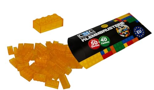 CMC imports 50 Klemmbausteine Bausteine 2x4 Noppen Kompatibel Bricks 8 Noppen freie Auswahl 34 Farben (004 - Gelb Transparent) von CMC imports
