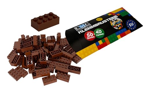 CMC imports 50 Klemmbausteine Bausteine 2x4 Noppen Kompatibel Bricks 8 Noppen freie Auswahl 34 Farben (090 - Braun) von CMC imports