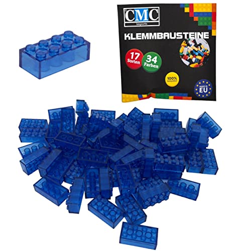 CMC imports 50 Klemmbausteine Bausteine 2x4 Noppen Kompatibel Bricks 8 Noppen freie Auswahl 34 Farben (192 - Blau Transparent) von CMC imports
