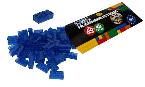 CMC imports 50 Klemmbausteine Bausteine 2x4 Noppen Kompatibel Bricks 8 Noppen freie Auswahl 34 Farben (192 - Blau Transparent) von CMC imports