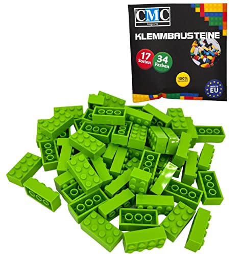 CMC imports 50 Klemmbausteine Bausteine 2x4 Noppen Kompatibel Bricks 8 Noppen freie Auswahl 34 Farben (334 - Hell Grün) von CMC imports
