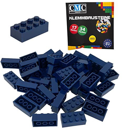 CMC imports 50 Klemmbausteine Bausteine 2x4 Noppen Kompatibel Bricks 8 Noppen freie Auswahl 34 Farben (473 - Dunkel Blau) von CMC imports