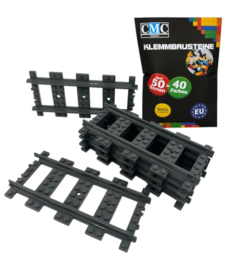 CMC imports 6 Stück Klemmbausteine City Schienen Erweiterung für Eisenbahn Zug Baustein Stadt 53400 53401 Kurven und Gerade (6 Stück Gerade) von CMC imports