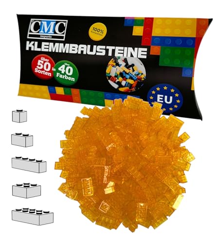 CMC imports 100 Klemmbausteine Bausteine 1x1-1x2-1x4-2x2-2x4 Noppen Grundbausteine Kompatibel Basic Bricks Farben freie Auswahl (004 - Gelb Transparent) von CMC imports
