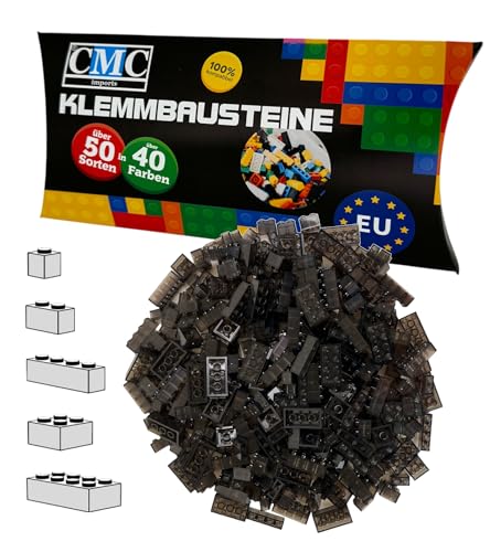CMC imports 100 Klemmbausteine Bausteine 1x1-1x2-1x4-2x2-2x4 Noppen Grundbausteine Kompatibel Basic Bricks Farben freie Auswahl (024 - Schwarz Transparent) von CMC imports