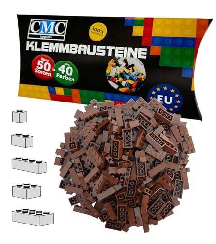 CMC imports 100 Klemmbausteine Bausteine 1x1-1x2-1x4-2x2-2x4 Noppen Grundbausteine Kompatibel Basic Bricks Farben freie Auswahl (071 - Dunkelbraun) von CMC imports