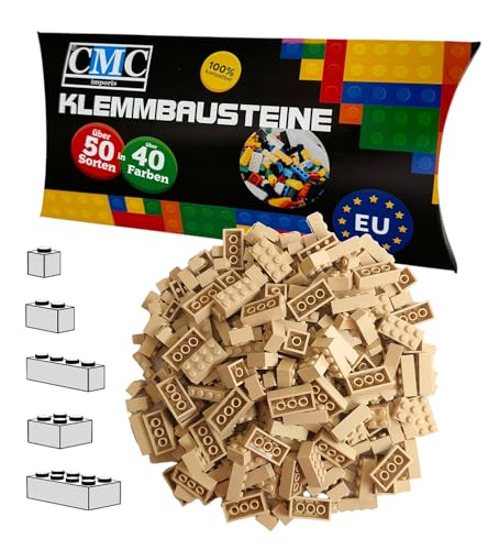 CMC imports 100 Klemmbausteine Bausteine 1x1-1x2-1x4-2x2-2x4 Noppen Grundbausteine Kompatibel Basic Bricks Farben freie Auswahl (094 - Beige) von CMC imports