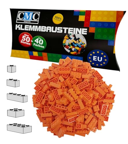 CMC imports 100 Klemmbausteine Bausteine 1x1-1x2-1x4-2x2-2x4 Noppen Grundbausteine Kompatibel Basic Bricks Farben freie Auswahl (150 - Hellorange) von CMC imports